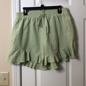 Sage Green Flowy Paper Bag Shorts